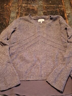 Lucky Brand Brown/Gold Metallic Chevron Knit Crewneck Sweater VINTAGE